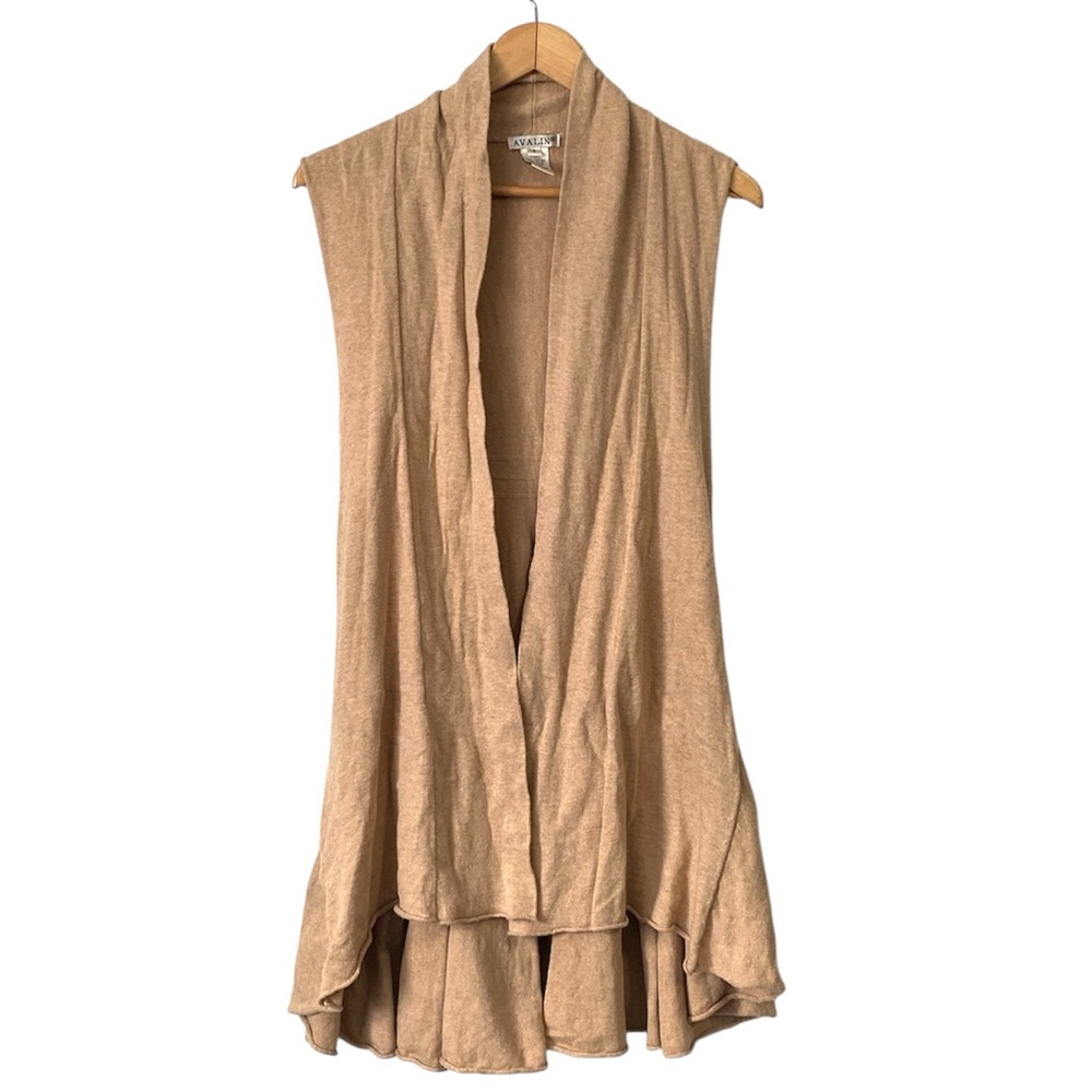 Avalin cotton silk blend sleeveless open front draped Tan Cardigan size Small